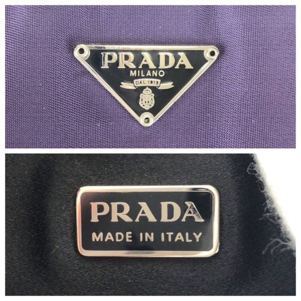 Prada Tessuto Triangle Logo Plate Purple Silver Hardware Nylon Leather Tote - Picture 4 of 9